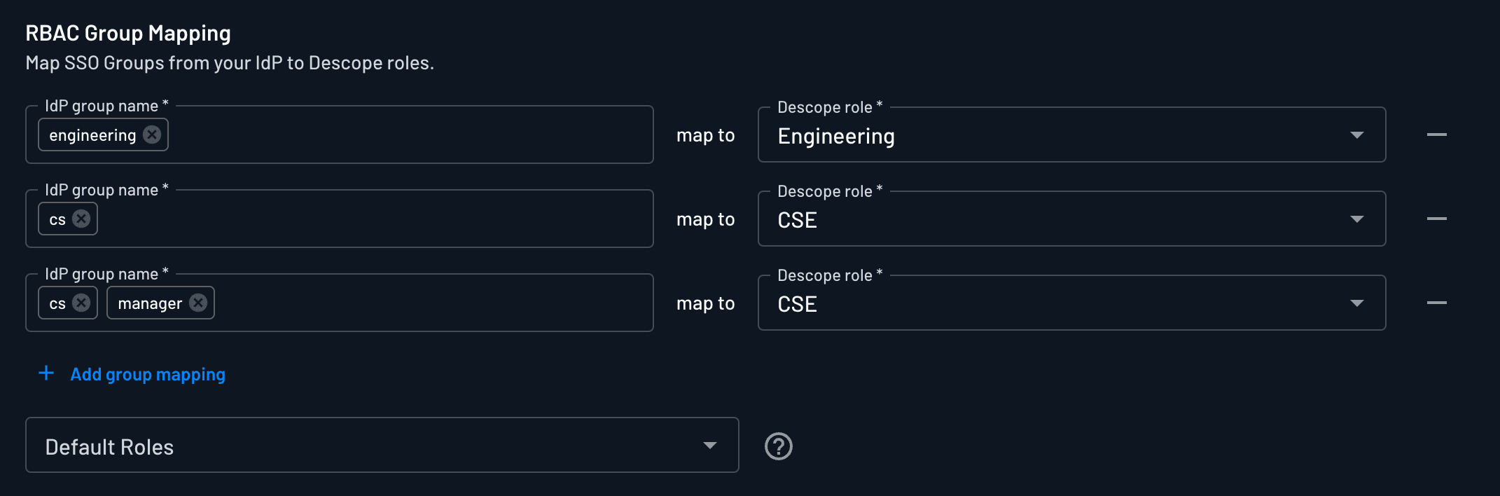 Fig: RBAC group mapping from the Descope’s workforce IdP (Google Workspace)