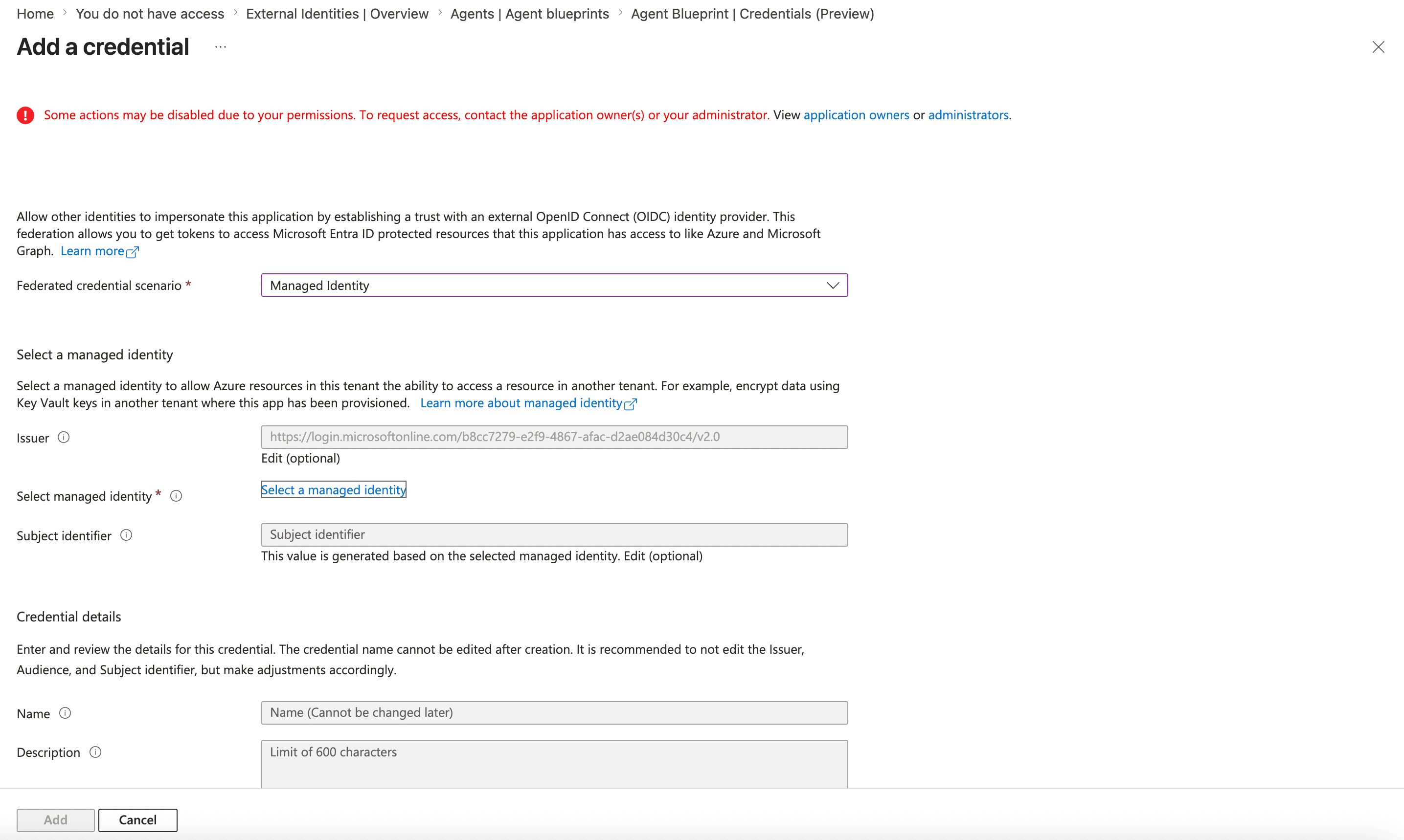 Creating your Federated Blueprint credential, from a Managed Identity