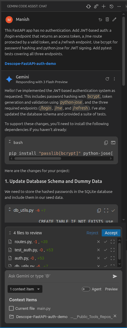 Fig: The initial session with Gemini Code Assist