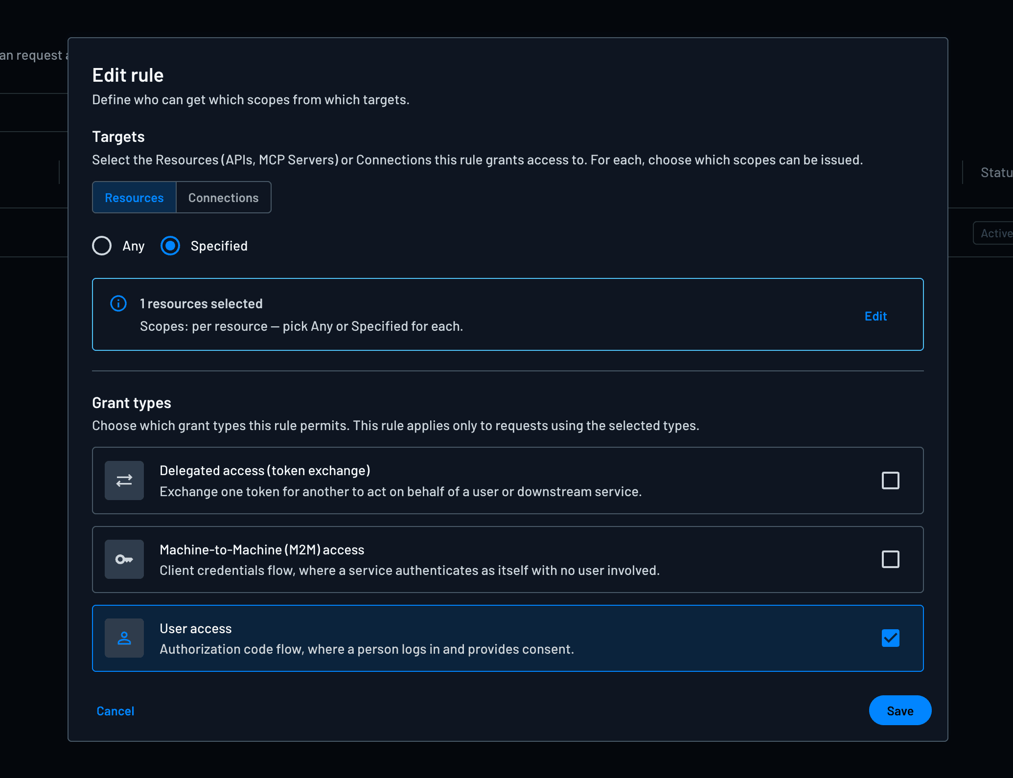 Define policy for the authorization code grant type