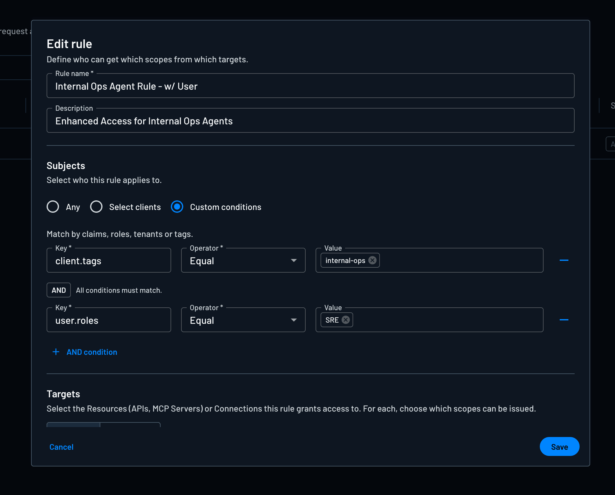 Write a separate policy when an SRE user is present with the agent