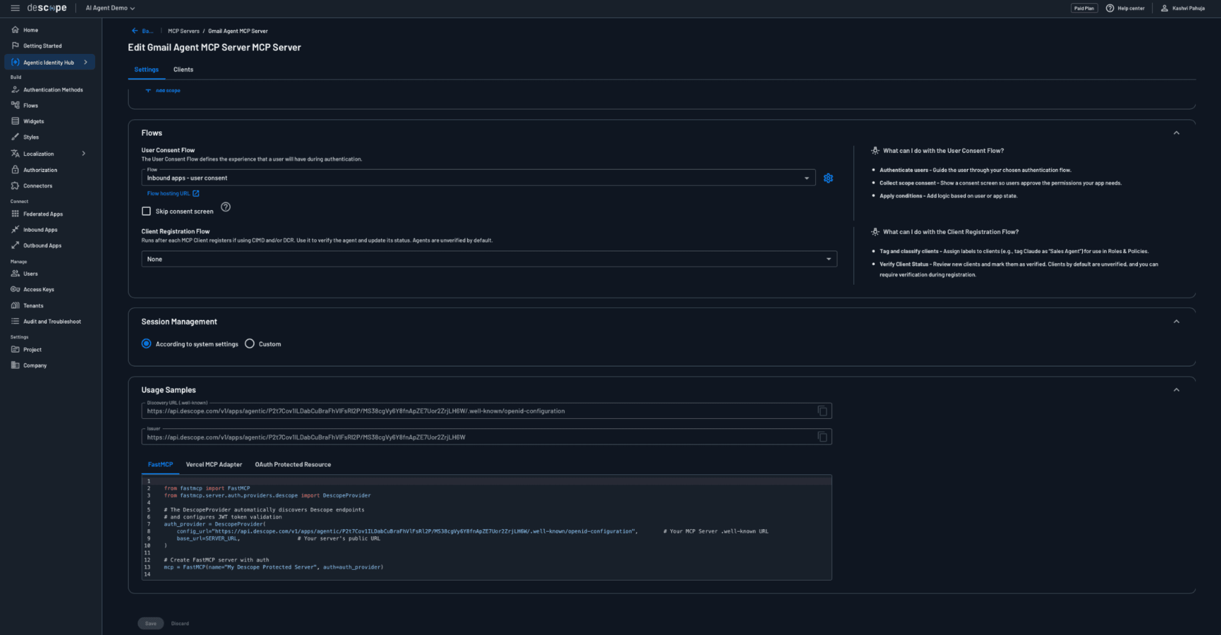 Fig: Complete MCP Server configuration including flows and session management