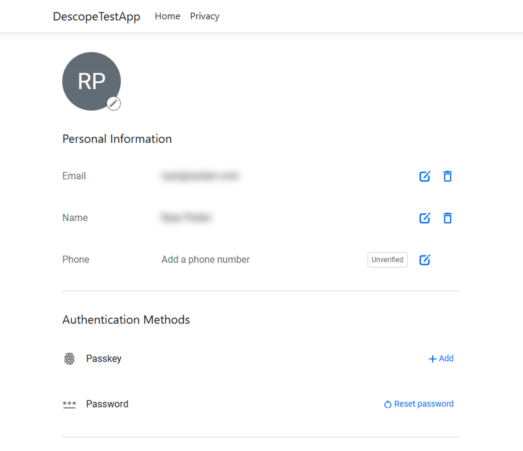 Fig: Descope user widget