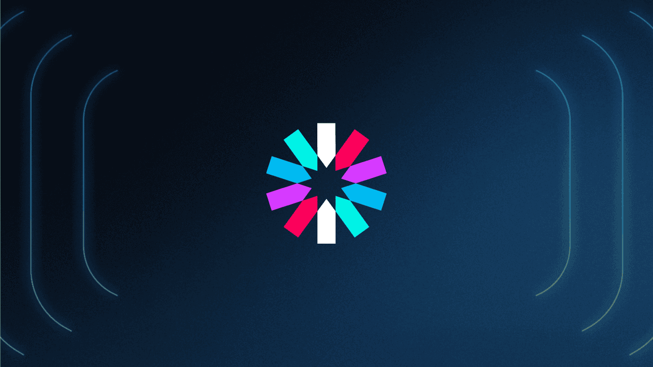 JWT article thumbnail featuring the JSON Web Token logo, a multicolored starburst with rays in white, cyan, blue, magenta, and pink, centered on a dark blue background with subtle geometric corner accents.