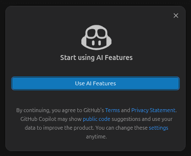 Fig: The GitHub Copilot AI Features consent screen