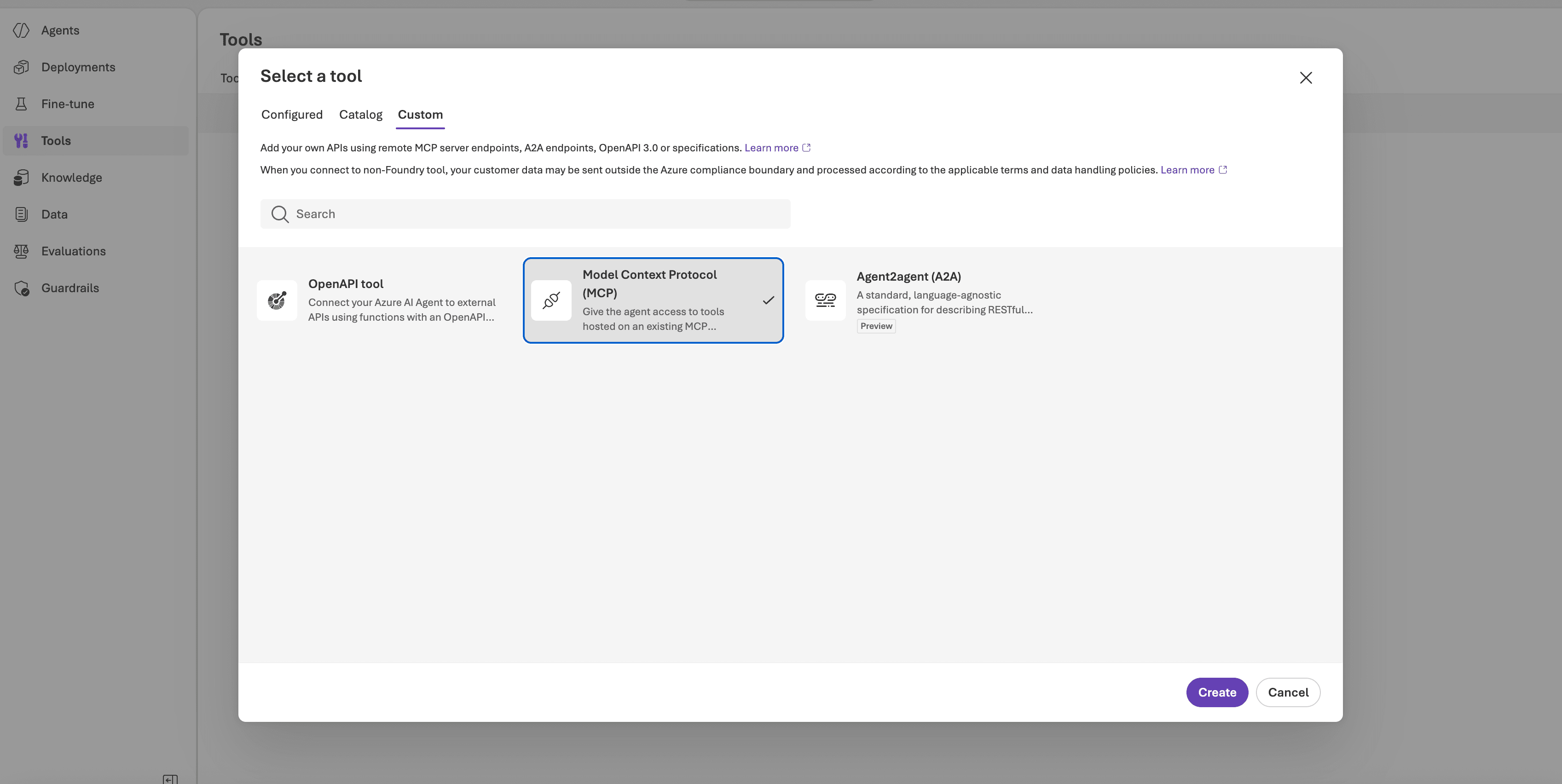 Selecting MCP as a tool